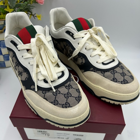 Men's Gucci re-web canvas/leather sneakers size 13 made in Italy like new - Picture 1 of 10